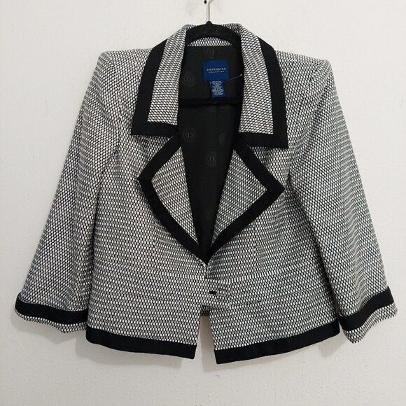 Doncaster Jackets & Blazers - Doncaster Collection Notch Blazer Coat Size 6 White Silver Black Trim Button Up